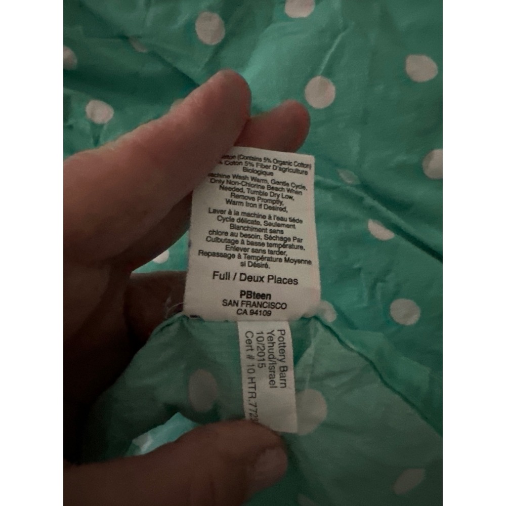 PBteen Pottery Barn Teal Polka Dot Organic Cotton Full Sheet Set No Pillowcases - Picture 4 of 4